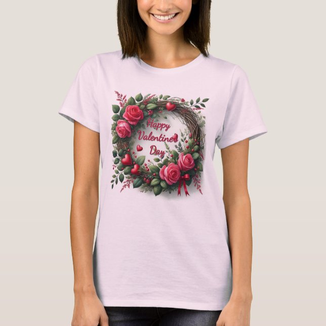 Pink Rose Red Heart Valentine's Day  T-Shirt (Front)
