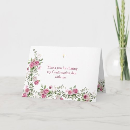Pink Rose Religious Confirmation Thank You Card