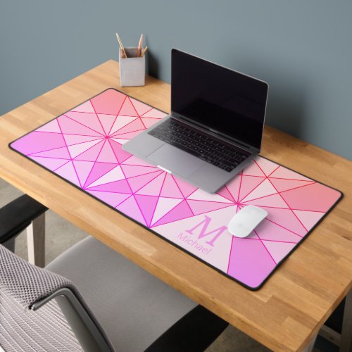 Pink rose retro Mosaic Triangle Pattern Monogram Desk Mat