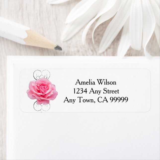 Pink Rose Return Address Label (Insitu)