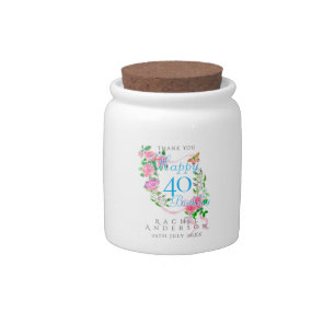 Pink Rose Ribbon 40th Birthday Candy Jar