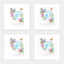 Pink Rose Ribbon 40th Birthday