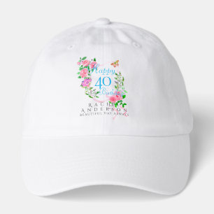 Pink Rose Ribbon 40th Birthday Hat