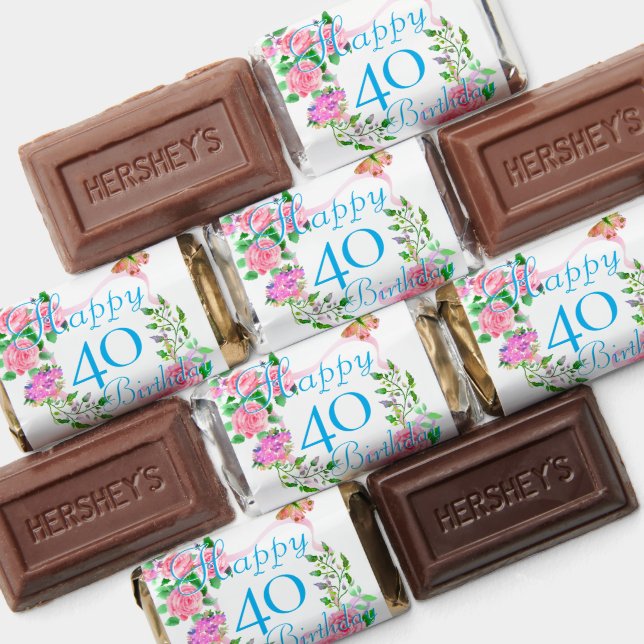 Pink Rose Ribbon 40th Birthday  Hershey's Miniatures (Assorted)