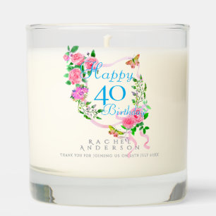 Pink Rose Ribbon 40th Birthday Scented Candle