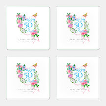Pink Rose Ribbon 50th Birthday