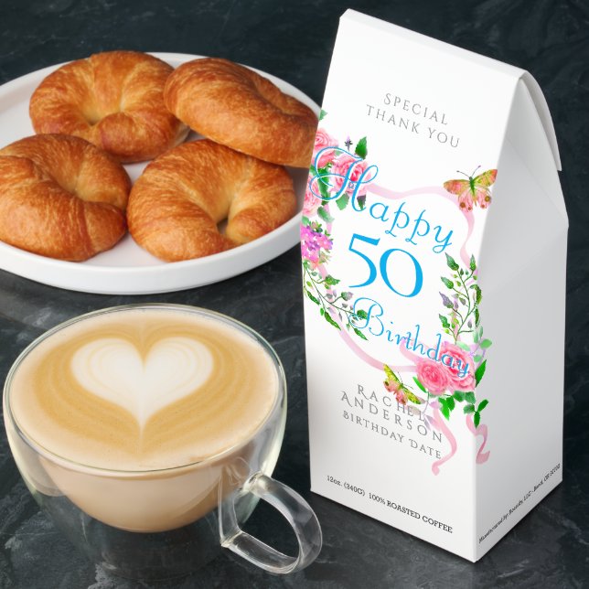 Pink Rose Ribbon 50th Birthday  Roasted Coffee (Breakfast)