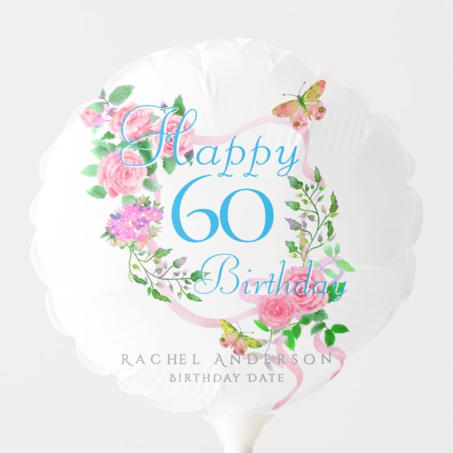 Pink Rose Ribbon 60th Birthday Balloon (Front)