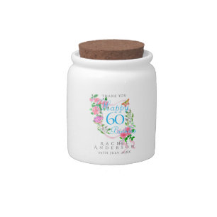 Pink Rose Ribbon 60th Birthday Candy Jar