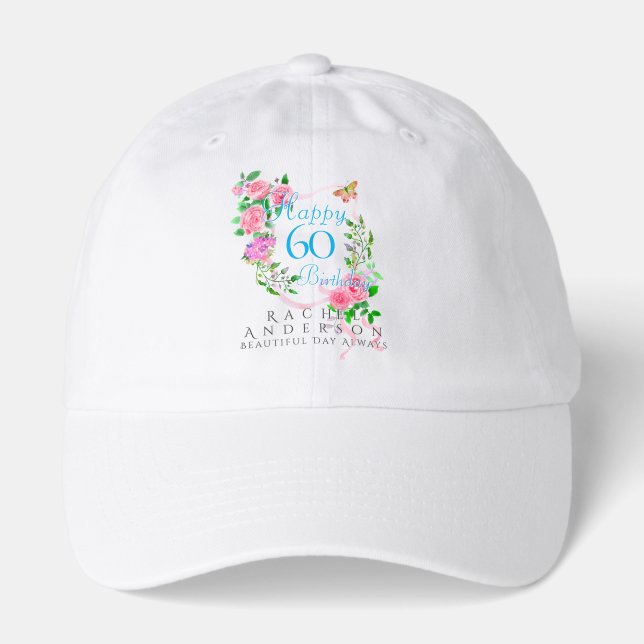 Pink Rose Ribbon 60th Birthday Hat (Front)