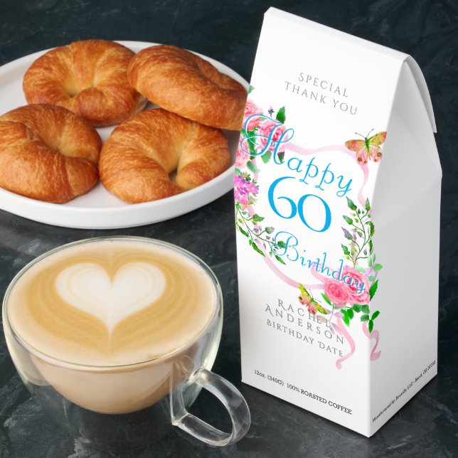 Pink Rose Ribbon 60th  Birthday  Roasted Coffee (Breakfast)