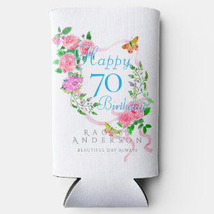 Pink Rose Ribbon 70th Birthday Cooler