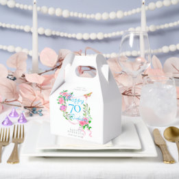 Pink Rose Ribbon 70th Birthday Favor Boxes