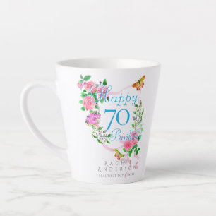 Pink Rose Ribbon 70th Birthday Latte Mug