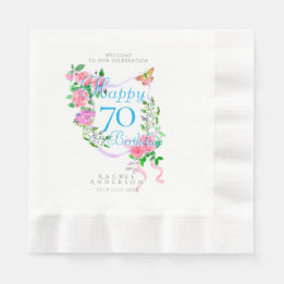 Pink Rose Ribbon 70th Birthday Napkins