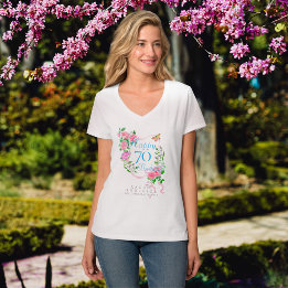 Pink Rose Ribbon 70th Birthday T-Shirt