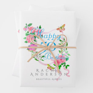 Pink Rose Ribbon Birthday Cooler Wrapping Paper Sheets