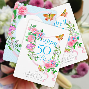 Pink Rose Ribbon Birthday Holiday Card