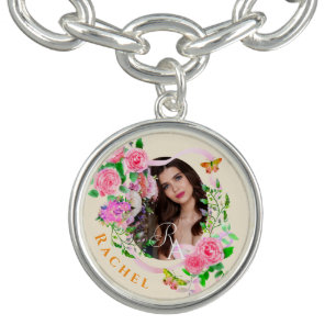 Pink Rose Ribbon Chic Photo Beige Bracelet