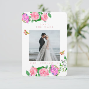 Pink Rose Ribbon Monogram Photo Wedding  Save The Date