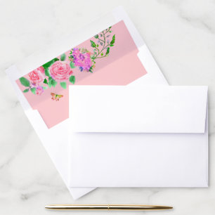 Pink Rose Ribbon Monogram Wedding Envelope Liner