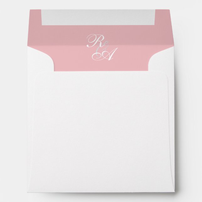 Pink Rose Ribbon Monogram Wedding Invitation Envelope (Back (Bottom))