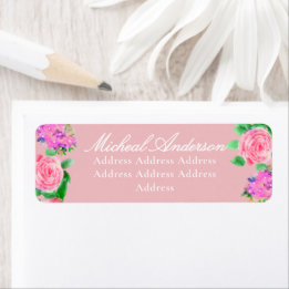 Pink Rose Ribbon Monogram Wedding Invitation Label