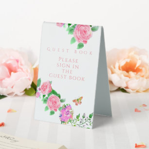 Pink Rose Ribbon Monogram Wedding Sign 