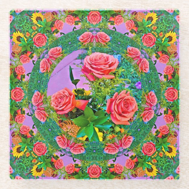 Pink Rose Rings  Glass Coaster (Front)