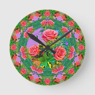 Pink Rose Rings  Round Clock