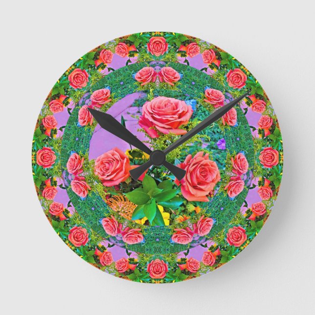 Pink Rose Rings  Round Clock (Front)
