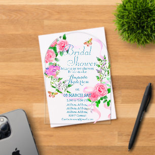Pink Rose Romantics Bridal Acrylic Invitation