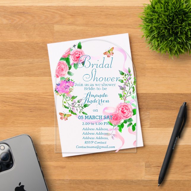 Pink Rose Romantics Bridal Acrylic Invitation (Insitu (Invitation Card))