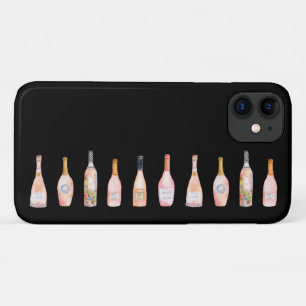 Pink rosé rose wine bottle watercolor illustration iPhone 11 case