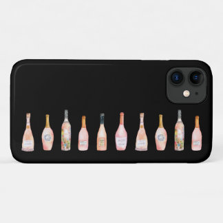 Pink rosé rose wine bottle watercolor illustration iPhone 11 case