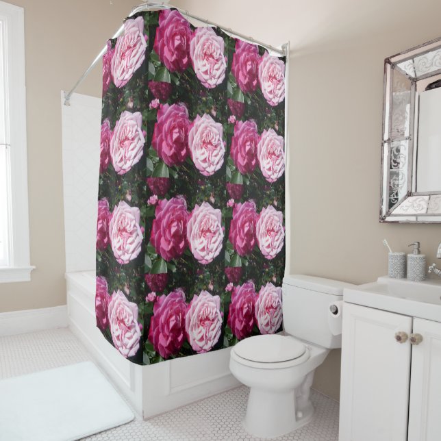 Pink Rose roses Flowers Floral Shower Curtain (In Situ)