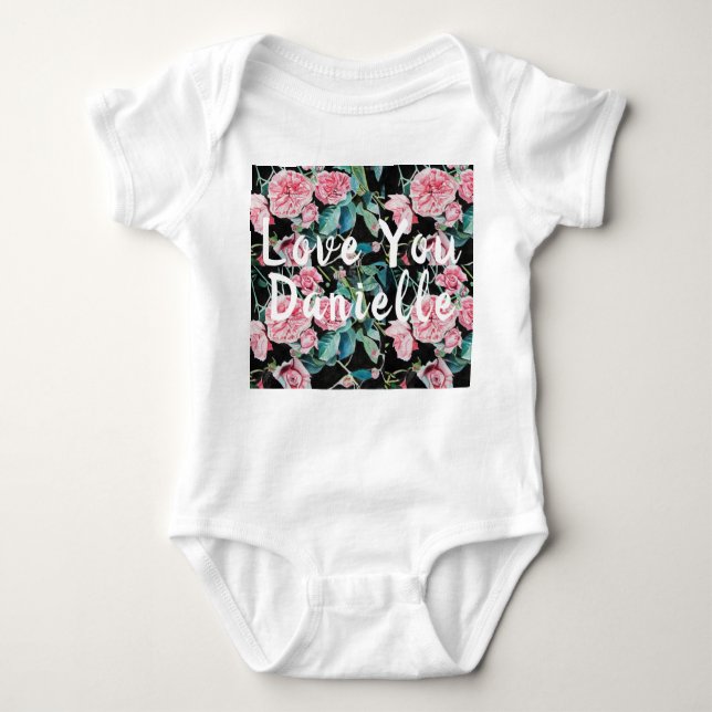 Pink Rose Roses Love You Babies One-Piece Bodysuit (Front)