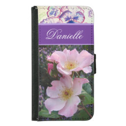 Pink Rose Roses Shabby Chic Watercolor Pink Blue Samsung Galaxy S5 Wallet Case