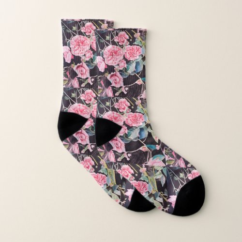 Pink Rose Roses Vintage Floral Socks