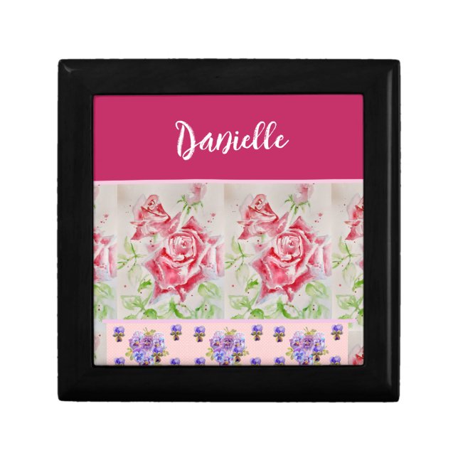 Pink Rose Roses Watercolor Customizable Gift Box (Front)