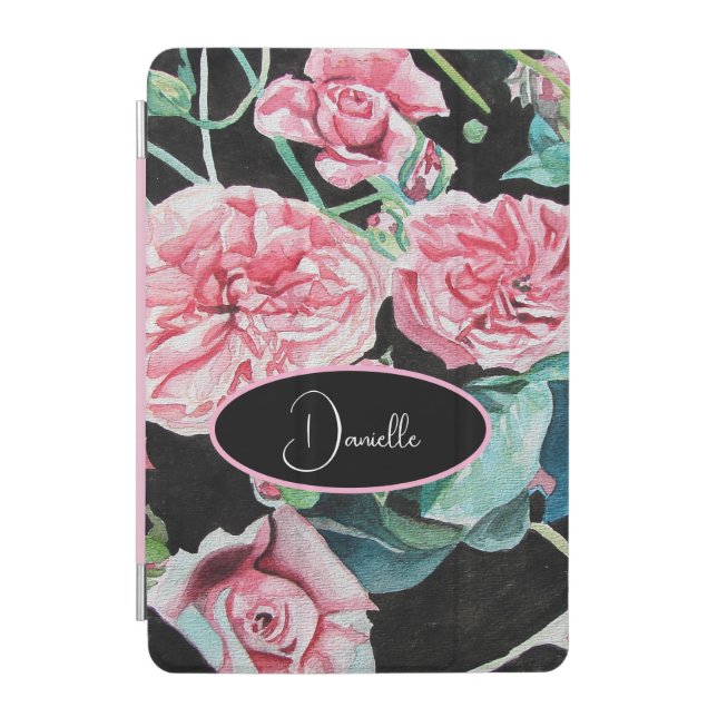 Pink Rose Roses Watercolor Customizable iPad Mini Cover (Front)