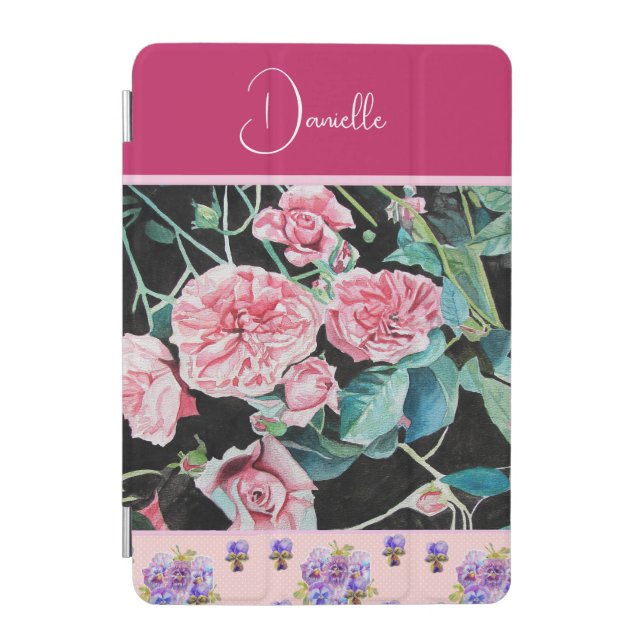 Pink Rose Roses Watercolor Customizable iPad Mini Cover (Front)