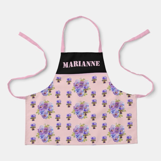Pink Rose Roses Watercolor Customizable Kids Girls Apron (Front)