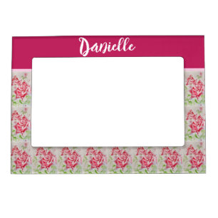 Pink Rose Roses Watercolor Customizable Magnetic Frame