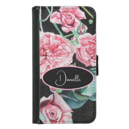 Pink Rose Roses Watercolor Customizable Samsung Galaxy S5 Wallet Case