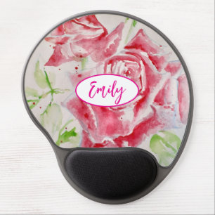 Pink Rose Roses Watercolor Flower Floral art Gel Mouse Pad