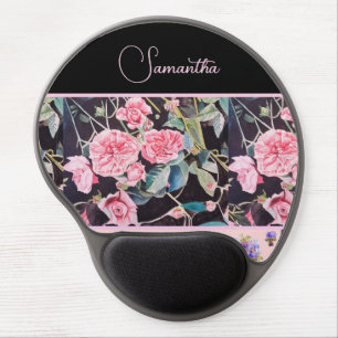 Pink Rose Roses Watercolor Vintage Customizable Gel Mouse Pad