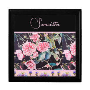 Pink Rose Roses Watercolor Vintage Customizable Gift Box