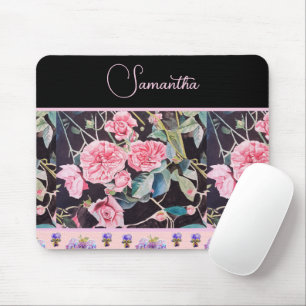 Pink Rose Roses Watercolor Vintage Customizable Mouse Pad