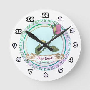 Pink Rose Round Clock